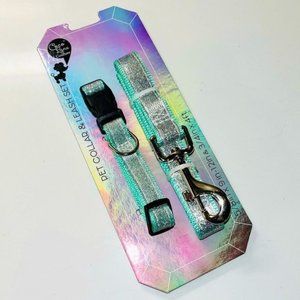 Coco Lane Couture Dog Collar & Leash Set Mint Green w/ Silver Glitter Size Small